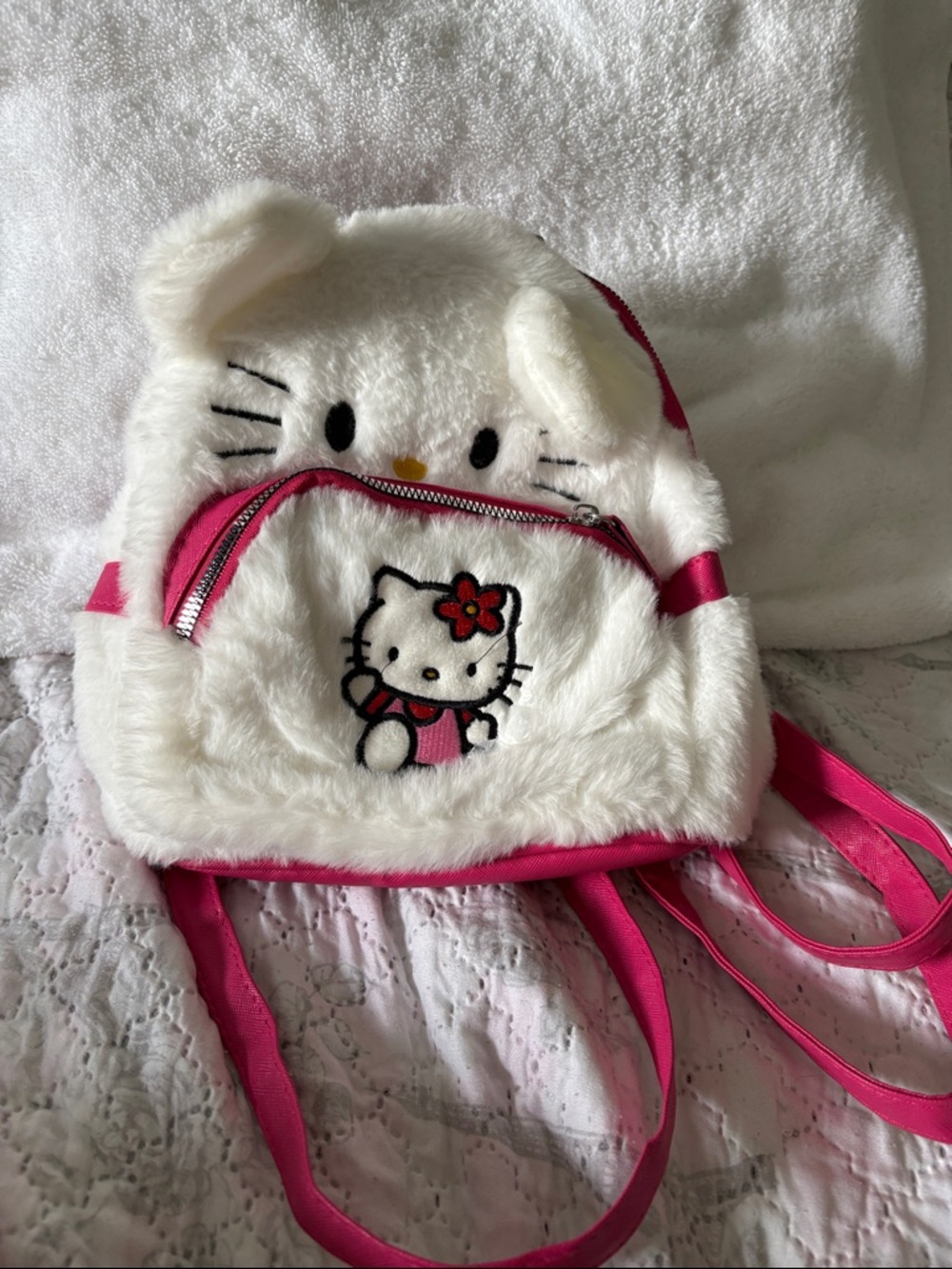 Hello Kitty White Plush Backpack with Pink Accents